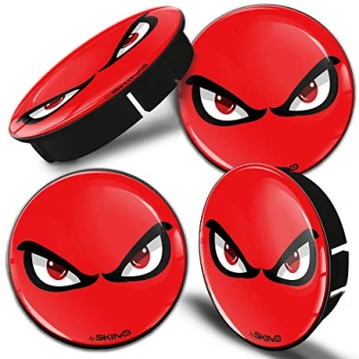 Abbildung von SkinoEu® 4 x 60mm Silikon Nabenkappen Kappen Augen No Fear Eyes Rot Felgendeckel Radkappen Radnabendeckel Nabendeckel Auto Tuning C 75