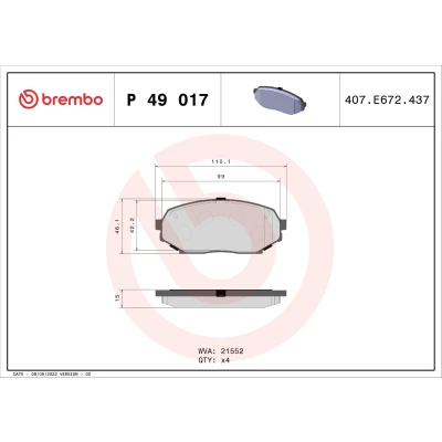 Abbildung von BREMBO P 49 017 Bremsbelagsatz exkl. Verschleißwarnkontakt ohne Zubehör MAZDA: MX 5 I