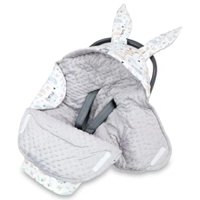 Abbildung von Einschlagdecke Babyschale Decke Kinderwagen 80 x 87 cm universal Baby Babydecke für Buggy Autositz Winter Premium Baumwolle Minky Eulen Hellgrau