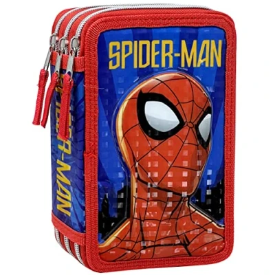 Abbildung von Spiderman Federmäppchen 44 Stück, Mäppchen, mehrfarbig, Federtasche für Schreibwaren, Etui mit Stiften, Kugelschreiber, &amp; mehr, Kinder, Mädchen Jungen, Grundschule, 3 Fächer, 20 cm, Superhelden