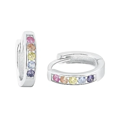 Abbildung von Amor Creolen 925 Sterling Silber Mädchen Kinder Ohrschmuck, mit Zirkonia synth., 1,2 cm, Silber, Kommt in Schmuck Geschenk Box,