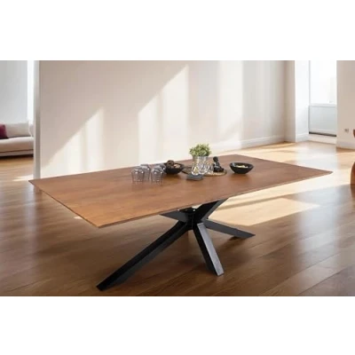 Abbildung von SAM Esstisch 260x100 cm Abby, Akazienholz massiv + nussbaumfarben, Esszimmertisch mit Schweizer Kante, Spider Metallgestell Schwarz, massiver Holztisch, Tischplatte 26mm