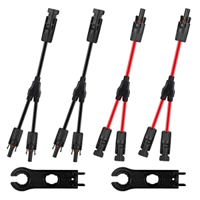 Abbildung von Solarpanel Stecker, Vegena Photovoltaik Steckverbinder Y 2 Paar Solarstecker Männlich Weiblich Kabelstecker IP67, Solar Panel Kabel Anschlüsse Stecker mit Schraubenschlüssel