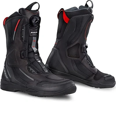 Abbildung von SHIMA STRATO Motorradstiefel Herren und Damen Motorrad Wasserdicht Stiefel Tourenstiefel Schuhe Männer Leder Schwarz (Herren, Vented, 46)
