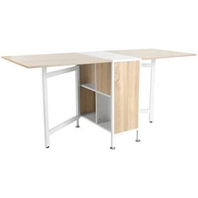 Abbildung von Klapptisch Beistelltische Esstisch Ablagefläche für Wohnzimmer Küche Eiche Holz Metallrahmen Natur+W