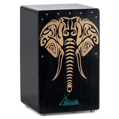 Abbildung von XDrum Design Series Cajon “Elephant Designer mit Kunstdruck Integrierter Bass Port Korpus aus HPL (High Pressure Laminate) Fest installierter Snare Teppich