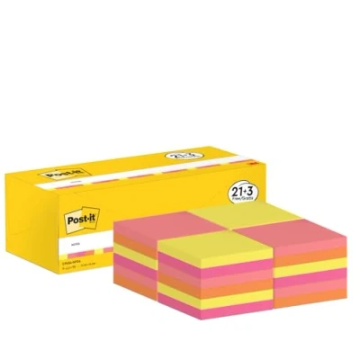 Abbildung von Post it 654NP24 Haftnotiz Notes Promotion, 24 Blöcke 100 Blatt im Karton, 76 x mm, neonorange/gelb/pink/mandarinenorange