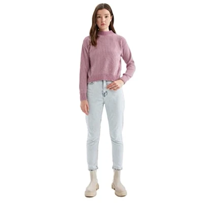 Abbildung von DeFacto Pullover Normal Passform für Damen Rollkragenpullover Pulli Oberteile LT.PINK,XS