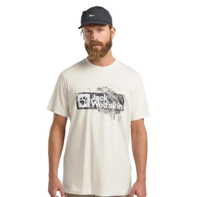 Abbildung von Jack Wolfskin Brand T M Tshirt print, Herren, Größe: XL, Wood cotton white