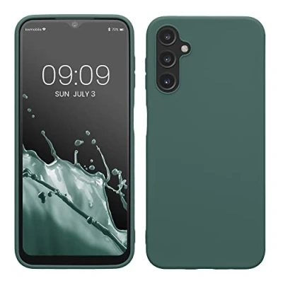 Abbildung von kwmobile Hülle kompatibel mit Samsung Galaxy A14 5G weiches TPU Silikon Case Cover geeignet für kabelloses Laden Blaugrün