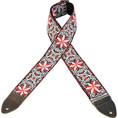 Abbildung von Levy&#039;s Leathers M8HTV 12 Gitarrengurt mit Hootenanny Jacquard Webung, 5,1 cm, Rückseite aus Leder