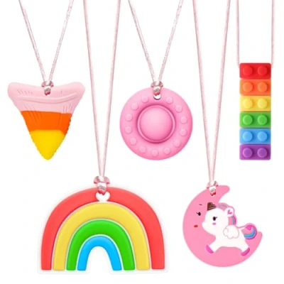 Abbildung von CLDY Kaukette für kinder, beisskette 5 Stück Sensory Kauen Halskette, BPA frei, Autismus Spielzeug Jungen und Mädchen, perfekt Kinder mit ADHS, Beißende, Fingernägel