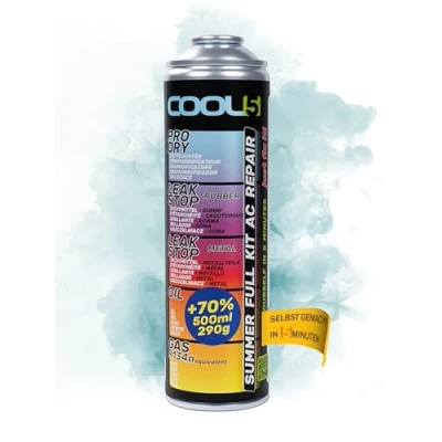 Abbildung von COOL5 5in1 Klimaanlagen Reparatursatz, AC, Kältemittelersatz R134a für Klimaanlagenbefüllung PKWs 1995 2016 + Universalreiniger 500ml