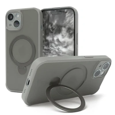 Abbildung von EAZY CASE MagSafe Handyhülle für iPhone 15 kompatibel mit Hülle Ständer 360 Ring &amp; Magnetfunktion zum Aufstellen stoßfest Cover in Anthrazit