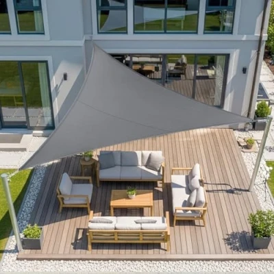 Abbildung von LOVE STORY Sonnensegel Dreieckig 5x5x5m Wasserdicht Anthrazit Sonnenschutz Windschutz Segel PES Polyester,95% UV Schutz für Außenbereich, Terrasse, Balkon, Garten