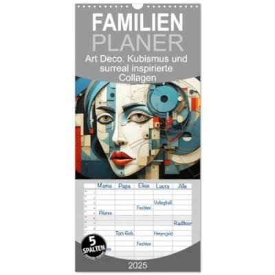 Abbildung von Familienplaner 2025 Art Deco. Kubismus und surreal inspirierte Collagen mit 5 Spalten (Wandkalender, 21 cm x 45 cm), CALVENDO