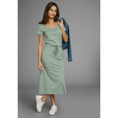 Abbildung von Laura Scott Midikleid mit Bindeband am Bund &amp; versteckte Eingrifftaschen NEUE KOLLEKTION