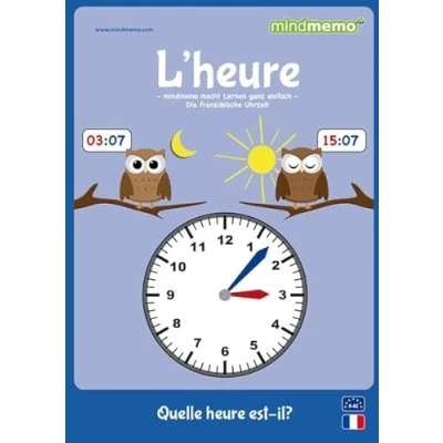 Abbildung von mindmemo Lernfolder l&#039;heure Uhrzeit lernen Französisch für Kinder Uhr apprendre Lernhilfe Zusammenfassung PremiumEdition foliert DIN A4 6 Seiten plus Abhefter