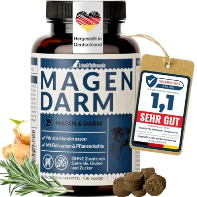 Abbildung von Schnüffelfreunde Magen Darm für Hunde I Unterstützt die Darmflora und natürliche Darmregulierung beim Hund mit Flohsamenschalen, Pflanzenkohle Moorextrakt (150g ca. 180 Stück)
