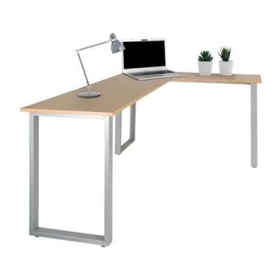 Abbildung von hjh OFFICE 830080 Eckschreibtisch 165x120 cm WORKSPACE Basic I Buche/Silber Schreibtisch in L Form mit Stahl Gestell