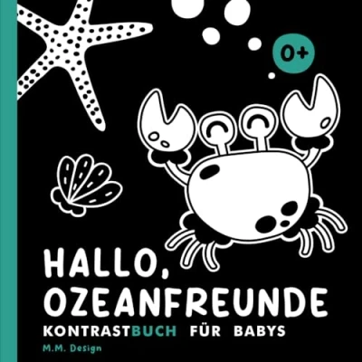 Abbildung von Kontrastbuch für Babys: Hallo, Ozeanfreunde Schwarz Weiß Kontrastkarten zur visuellen Stimulation Neugeborene, ab 0 Monate