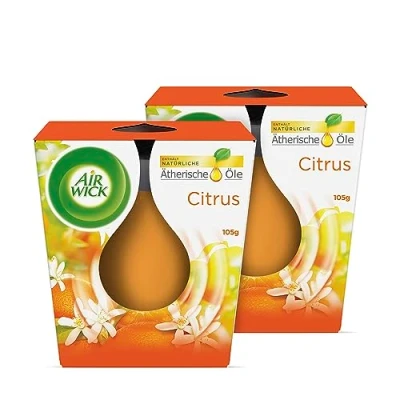 Abbildung von Air Wick Wohlfühl Duftkerze DUO im Glas Duft: Citrus Enthält natürliche ätherische Öle 2 x Duftkerzenset
