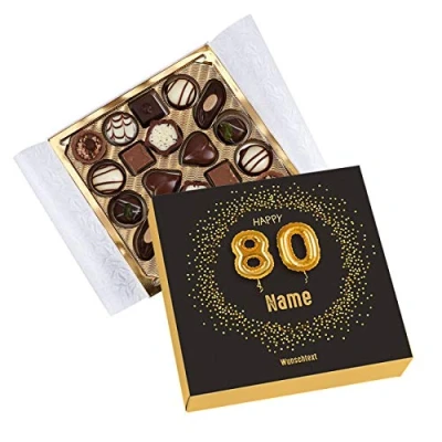 Abbildung von Herz &amp; Heim® Lindt Pralinen zum 80. Geburtstag mit Namen und Glückwunschtext