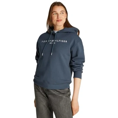 Abbildung von Tommy Hilfiger CORP LOGO Hoodie Sweatshirt, Damen, Größe: Small, Military denim