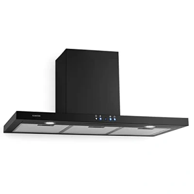 Abbildung von Klarstein Limelight Dunstabzugshaube Edelstahl Wandhaube, Abzugshaube mit 3 Leistungsstufen, 600 m3/h, Digitalanzeige, LED Beleuchtung, 64 dB, 90 cm Breite, schwarz
