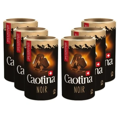 Abbildung von Caotina Noir dunkle Trinkschokolade Kakao Pulver für heiße Schokolade mit 45% Kakaoanteil und dunkler Schweizer feinster Cacao nachhaltig zertifiziert (6 x 500g)
