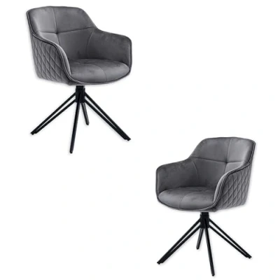 Abbildung von EMMA Esszimmerstühle 2er Set mit schwarzem Metallgestell, Grau Bequeme Samt Stühle für Esszimmer &amp; Wohnzimmer 59 x 82 62 cm (B/H/T)