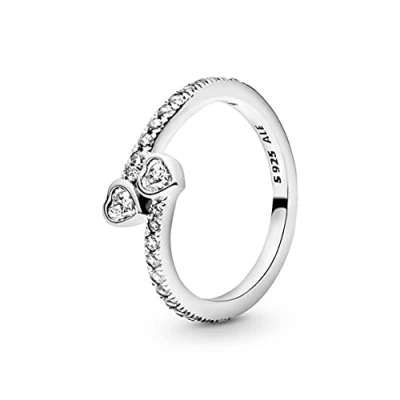 Abbildung von Pandora TWO Sparkling Hearts Ring, Damen, Größe: 48, Sterling silver