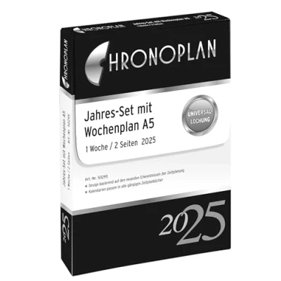 Abbildung von Chronoplan 50205 Kalendereinlage 2025 (Jahres Set A5 (148x210mm), Ersatzkalendarium für Terminplaner, Tagesplaner, ideal detaillierte Tagesplanung, 1 Tag auf 2 Seiten, mit Universallochung) weiß