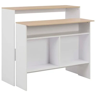 Abbildung von vidaXL Bartisch mit 2 Tischplatten Bartresen Stehtisch Tresentisch Bistrotisch Küchentisch Küchentheke Tresen Bar Frühstückstisch Weiß Eichefarben 130x40x120cm