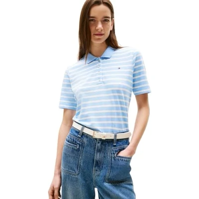 Abbildung von Tommy Hilfiger Damen Poloshirt Kurzarm 1985 Pique Regular Fit, Mehrfarbig (Breton STP Vessel Blue/Ecru), XXS