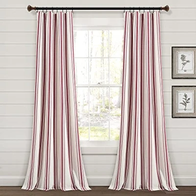 Abbildung von Lush Decor Farmhouse Fenstervorhang, gestreift, garngefärbt, Baumwolle, 107 x 213 cm, Rot