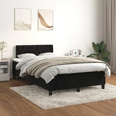 Abbildung von vidaXL Boxspringbett mit Matratze Doppelbett Bett Polsterbett Hotelbett Bettrahmen Bettgestell Lattenrost Schlafzimmerbett Schwarz 120x200cm Samt