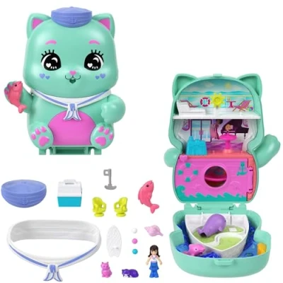 Abbildung von Polly Pocket Spielwelt Matrosenkatze Schatulle, (Set, 12 tlg), mit 1 Puppe, 2 kleinen Kätzchen und Zubehör