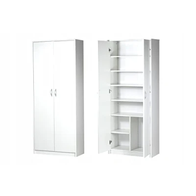 Abbildung von Home Collective Mehrzweckschrank Haushaltsschrank Besenschrank weiß 74cm Breite 180cm Höhe mit sechs Einlegeböden und Extra Fach, Aktenschrank