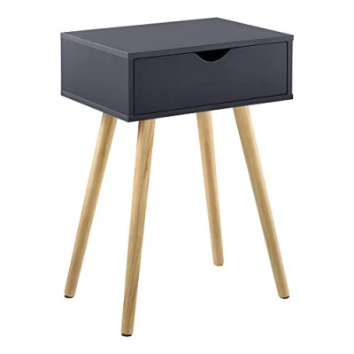 Abbildung von [en.casa] Beistelltisch &#039;Sörby&#039; mit Schublade Dunkelgrau Retro 60x40x30 cm Kommode Nachttisch Schubladentisch Nachtschrank Nachtkommode Ablage