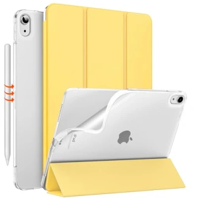 Abbildung von MoKo für iPad Air 6. Generation 11 Zoll Hülle M2 2024/iPad 5./4. Gen 2022/2020, Transluzent Matt Weich TPU Rückseite Hülle, Unterstützt Pencil Pro/2/USB C, Hellgelb