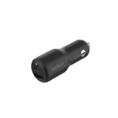 Abbildung von Belkin BoostCharge 2 Port Kfz Ladegerät, 42 W, Schnellladen mit USB C, 30 W PPS, A Anschluss, 12 für Apple iPhone 15, 15 Pro, Pro Max, Serien 14, 13, Samsung Galaxy S23 usw. Schwarz