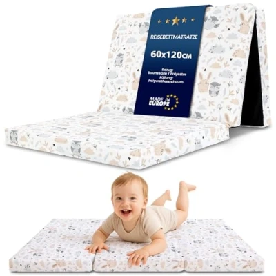 Abbildung von Reisebett Matratze 60x120 cm faltbar Dicke Faltbare für Baby Klappmatratze Kinder Eulen