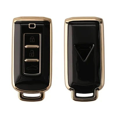 Abbildung von kwmobile Autoschlüssel Hülle kompatibel mit Mitsubishi 3 Tasten Schlüsselhülle Silikon Cover Schwarz Gold