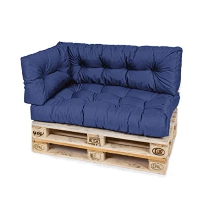 Abbildung von TexDeko® Garden Palettenkissen 120x80x18cm wasserabweisend UV beständig In &amp; Outdoor Premium Sitzkissen gesteppt Palettenauflage für Europaletten (3 TLG Set, Blau)