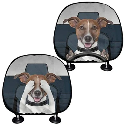Abbildung von SEANATIVE Jack Russell Terrier 3D Druck, lustiges Kopfstützenkissen für den Autoinnenraum, universelles Autositzzubehör, Kopfstützenbezüge