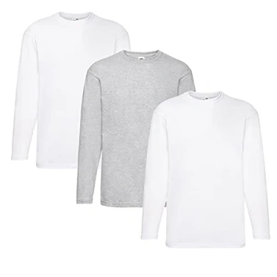 Abbildung von Fruit of the Loom Valueweight Langarm T Shirt für Herren, 2 weiße + 1 graue Hlkauf Notizblock, XXL