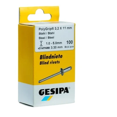 Abbildung von GESIPA Blindniete PolyGrip 75 Stück (A2 Edelstahl 4x10, Nietschaft ø 4 mm, Scherkraft 2650 N, Zugkraft 3600 Flachrundkopf) 1433911