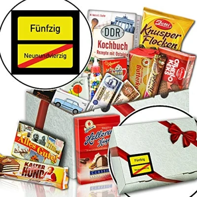 Abbildung von Ortsschild 50 ++ Süßigkeiten Box DDR Geschenke zum Geburtstag Frau