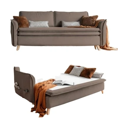 Abbildung von Schlafsofa mit Bettkasten, Dauerschläfer Big Sofa Schlaffunktion und Matratze, Sofabett, Schlafcouch Ausziehbar Taupe